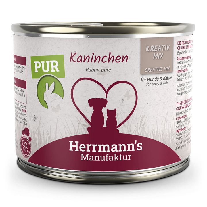 petspremium Herrmann's Kaninchen Reinfleisch Kreativ-Mix Ergänzung Nassfutter 12 x 200 g