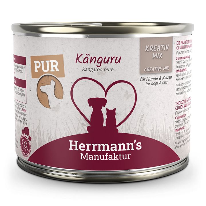 petspremium Herrmann's Känguru Reinfleisch Kreativ-Mix Ergänzung Nassfutter 12 x 200 g