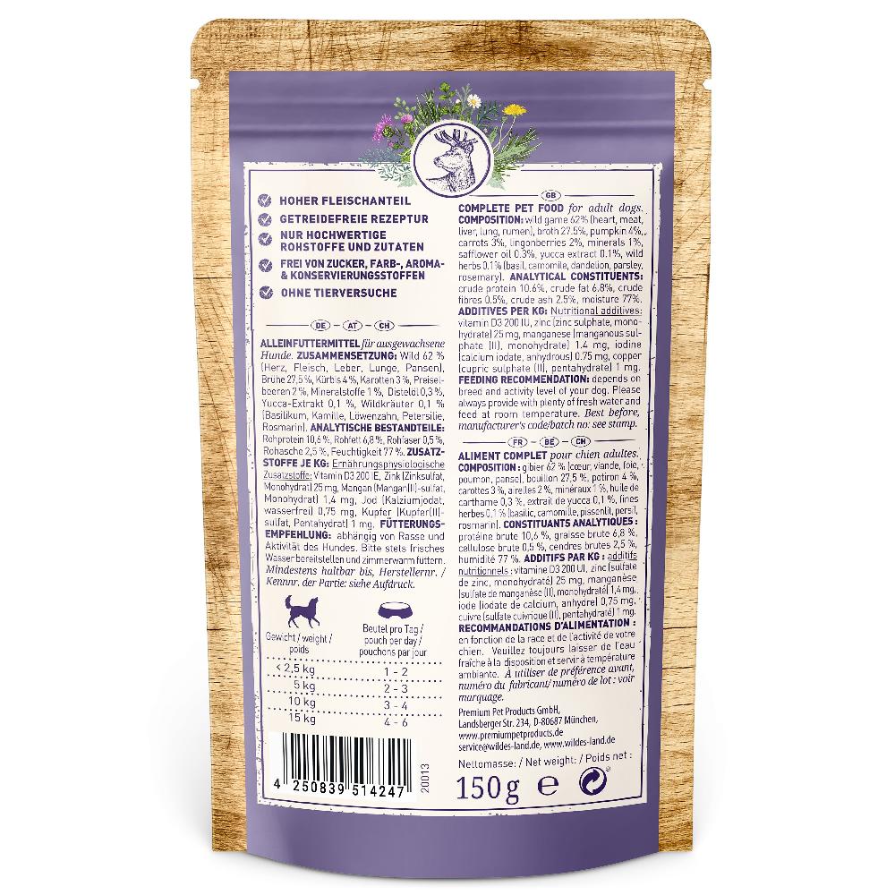 petspremium Wildes Land Wild mit Kürbis Preiselbeeren Wildkräutern und Distelöl Classic Adult Nassfutter 8 x 150 g VIP-Rabatte