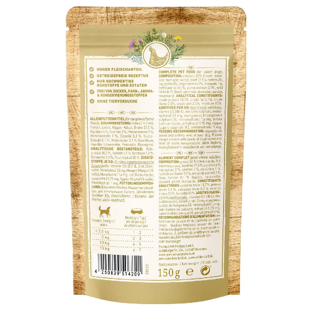 petspremium Wildes Land Huhn mit Karotten Zucchini Wildkräutern und Distelöl Classic Adult Nassfutter 8 x 150 g Tiefpreis