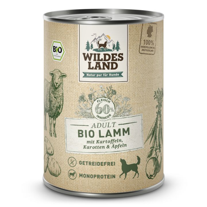 petspremium Wildes Land Lamm mit Kartoffeln Karotten Äpfeln BIO Adult Nassfutter 6 x 400 g