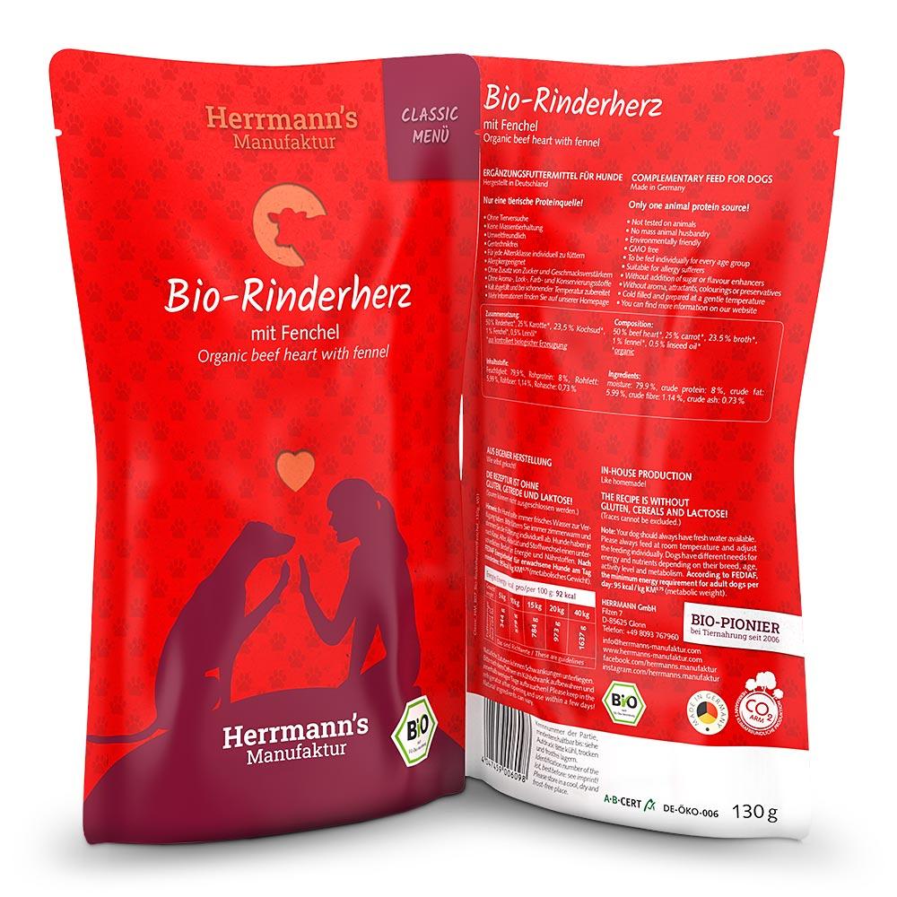 petspremium Herrmann's Bio-Rinderherz mit Fenchel Classic Nassfutter 12 x 130 g 50% Rabatt für begrenzte Zeit