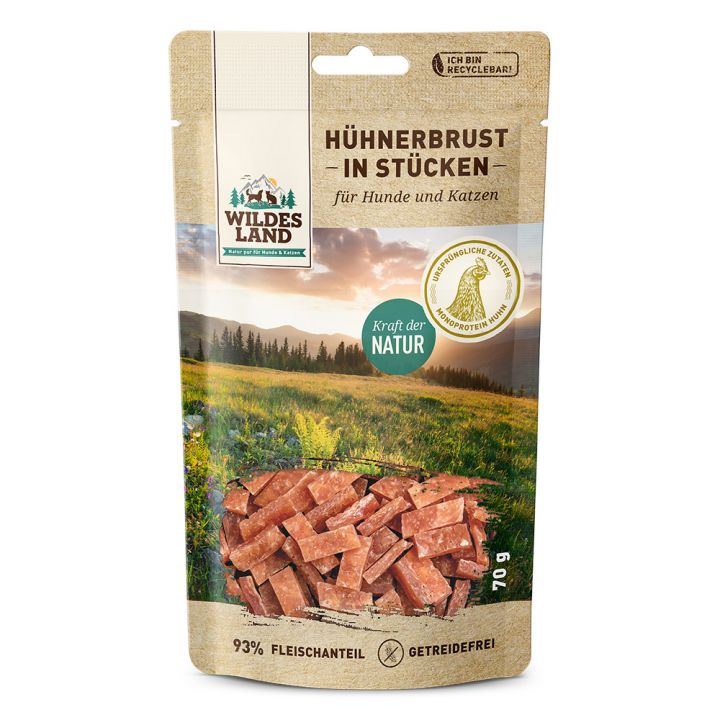 petspremium Wildes Land Hühnerbrust in Stücken Fleischsnacks Snack 7 x 70 g