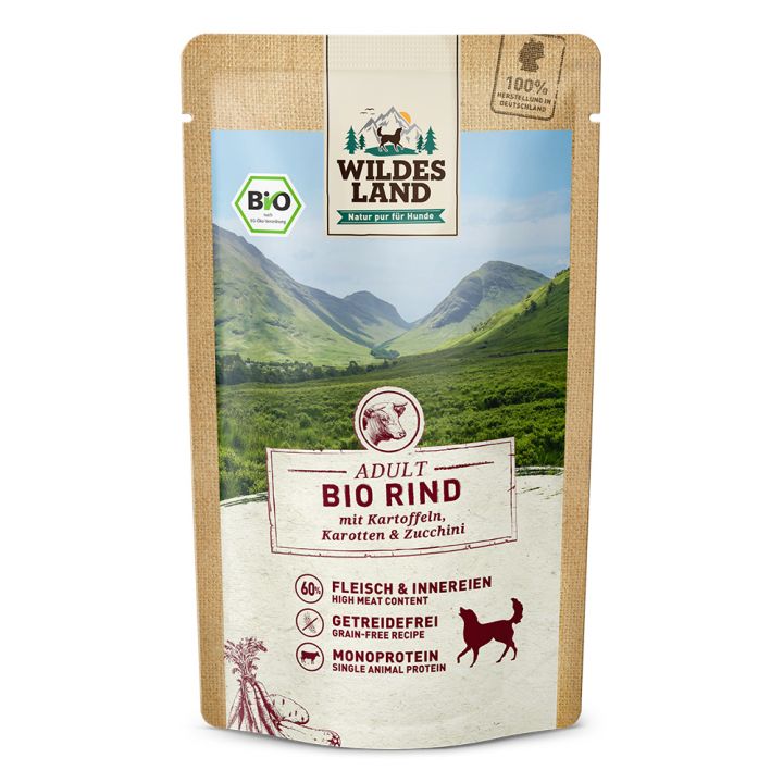 petspremium Wildes Land Rind mit Kartoffeln Karotten & Zucchini BIO Adult Nassfutter 10 x 125 g