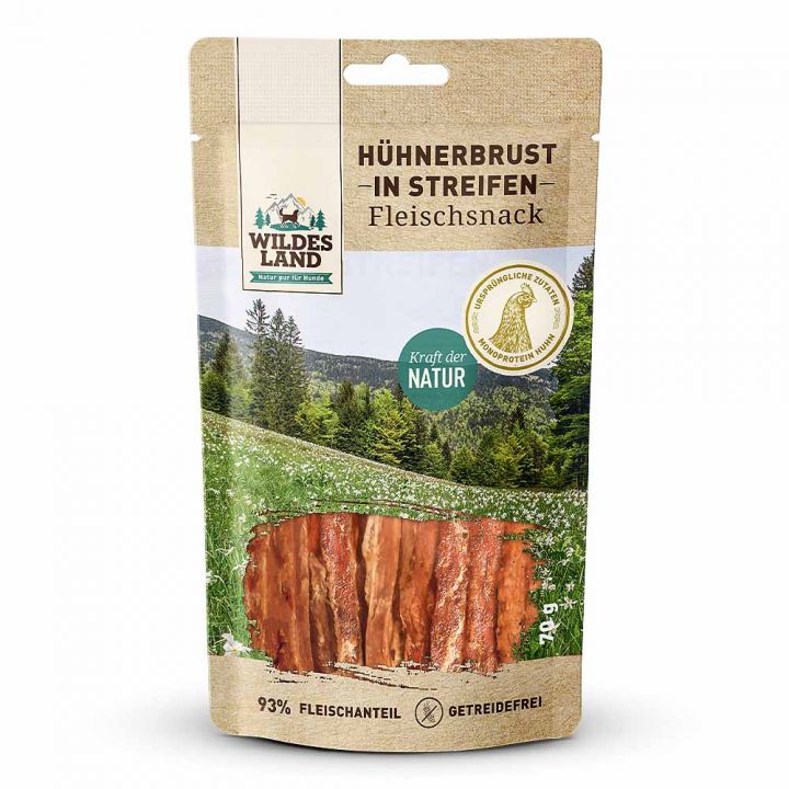 petspremium Wildes Land Hühnerbrust in Streifen Fleischsnacks Snack 7 x 70 g