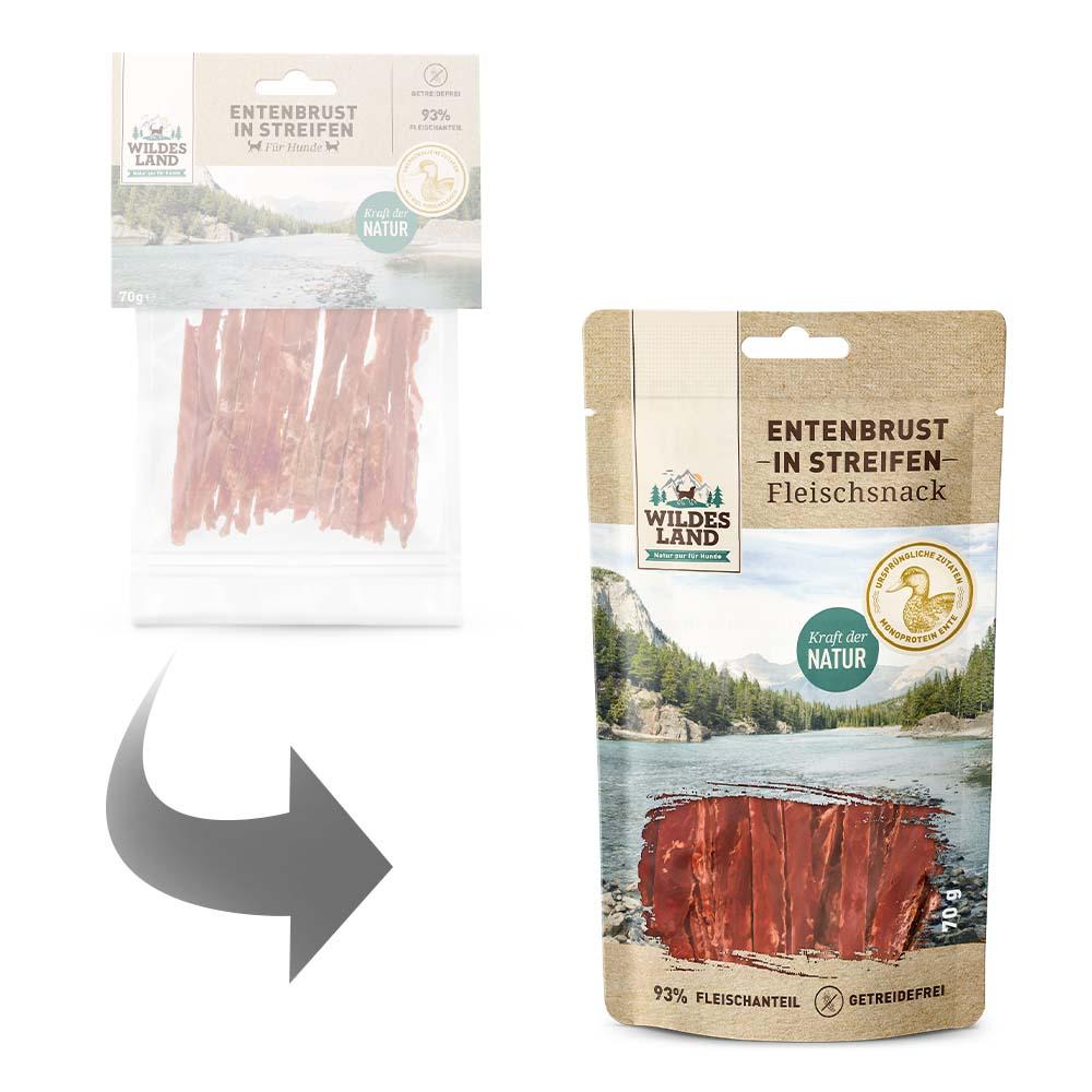 petspremium Wildes Land Entenbrust in Streifen Fleischsnacks Snack 7 x 70 g Fabrik Onlineshop