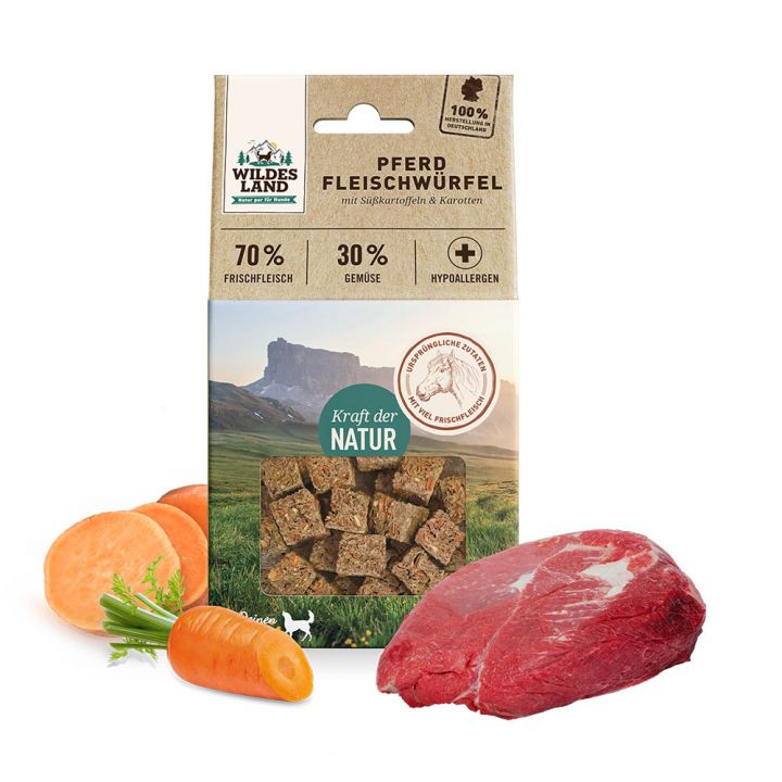 petspremium Wildes Land Pferd Fleischwürfel Snack 100 g Flash Sale