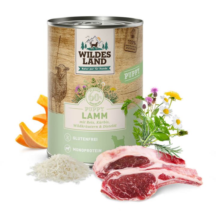 petspremium Wildes Land Lamm mit Reis Kürbis und Wildkräutern Classic Puppy Nassfutter 6 x 400 g