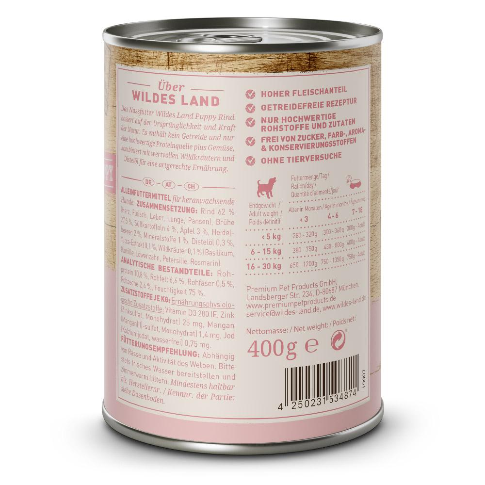 petspremium Wildes Land Rind mit Süßkartoffel Apfel und Wildkräutern Classic Puppy Nassfutter 6 x 400 g Saisonschlussverkauf