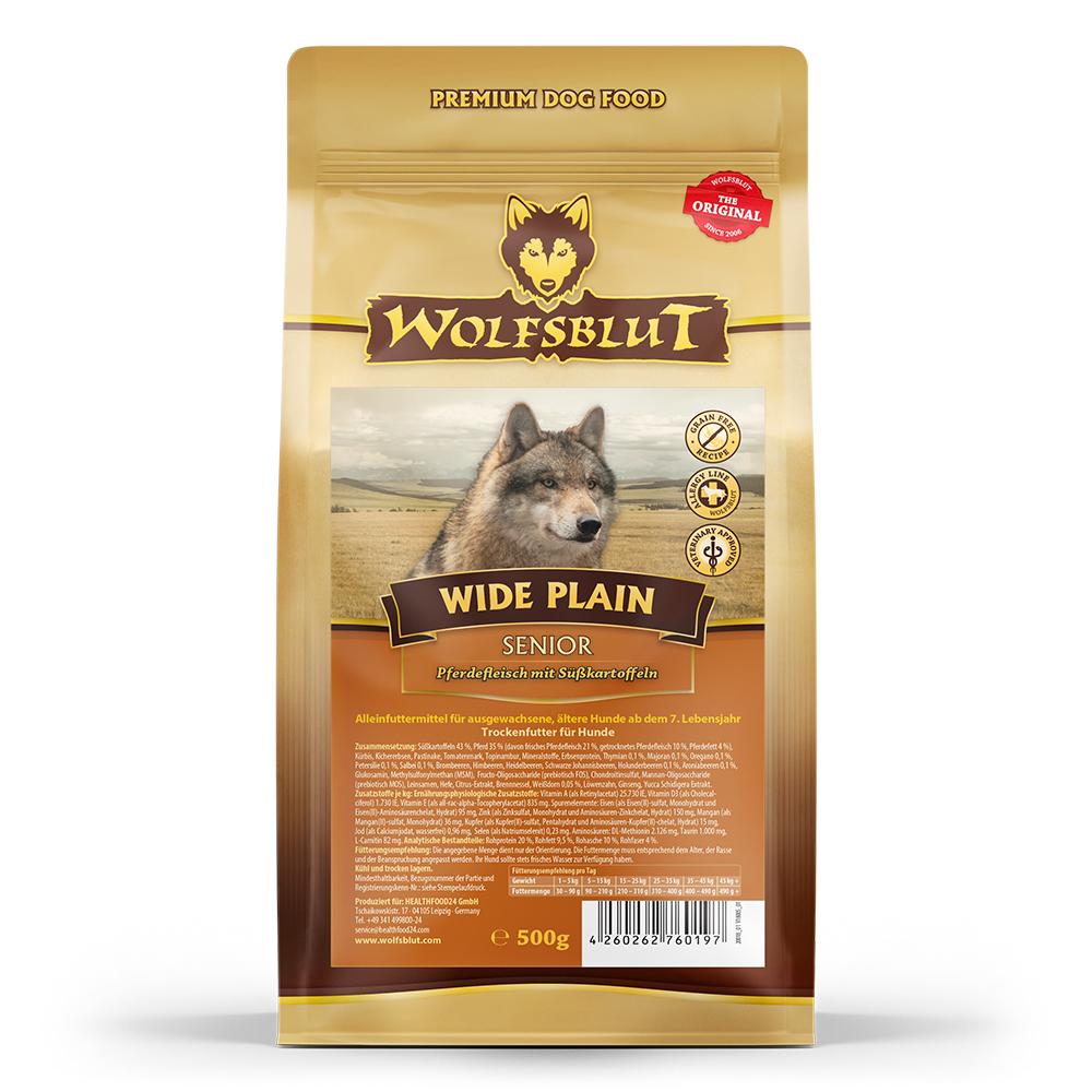 petspremium Wolfsblut Wide Plain - Pferdefleisch und Süßkartoffel Senior Trockenfutter 500 g Blitzangebot