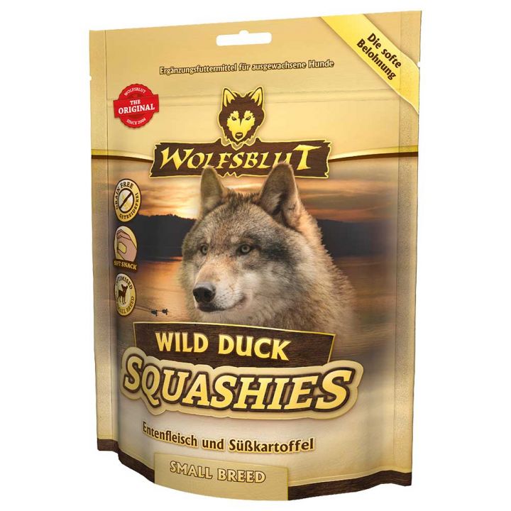 petspremium Wolfsblut Wild Duck Small Breed - Entenfleisch & Süßkartoffel Squashies Snack 350 g