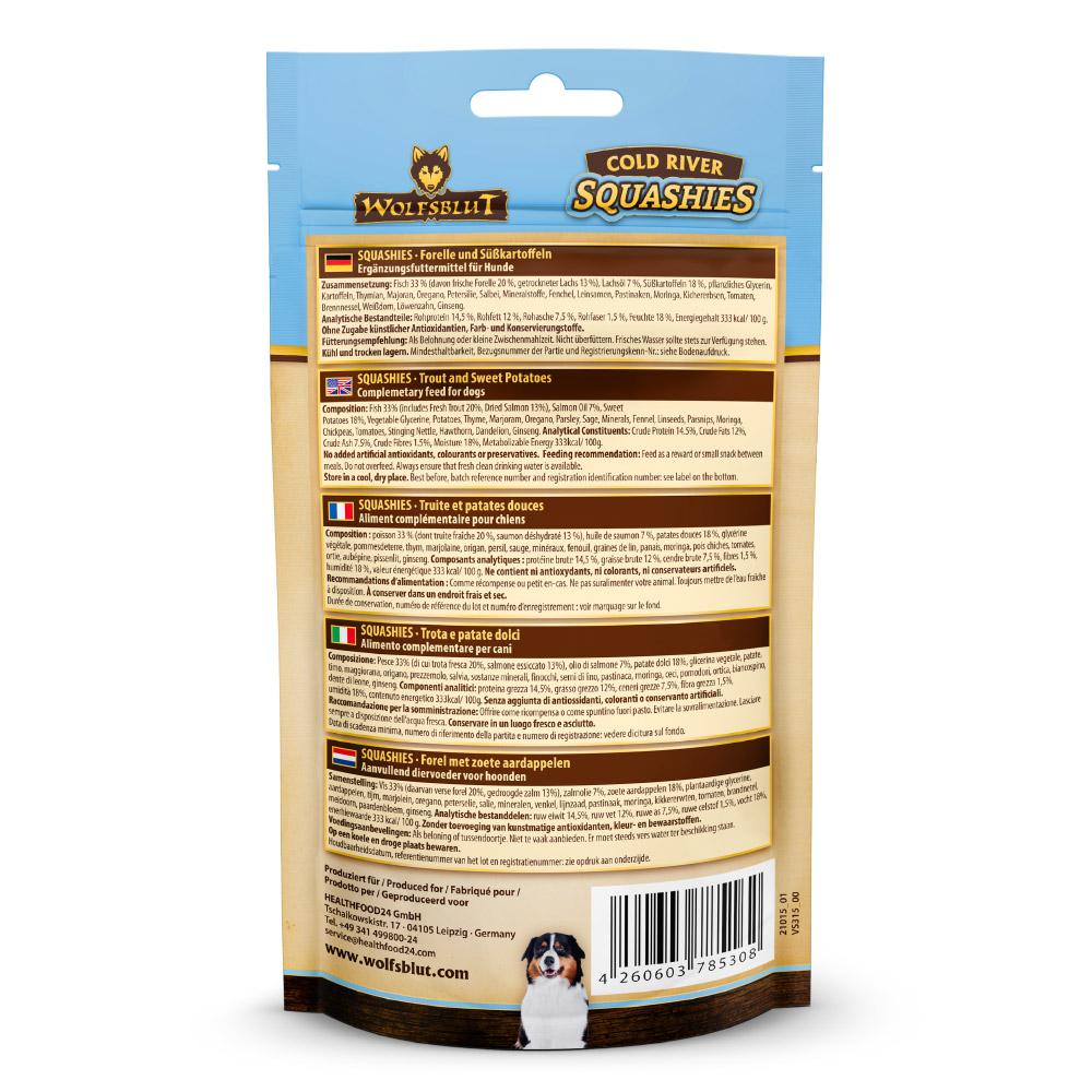 petspremium Wolfsblut Cold River - Fisch und Süßkartoffel Squashies Snack 100 g Kauf eins, bekomm eins gratis