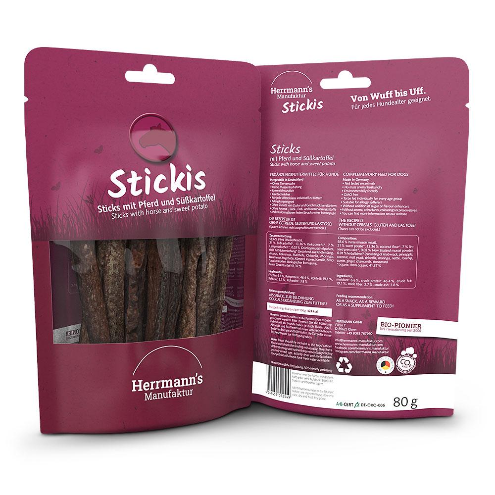 petspremium Herrmann's Pferd mit Süßkartoffeln Stickis Snack 80 g Riesige Ersparnisse