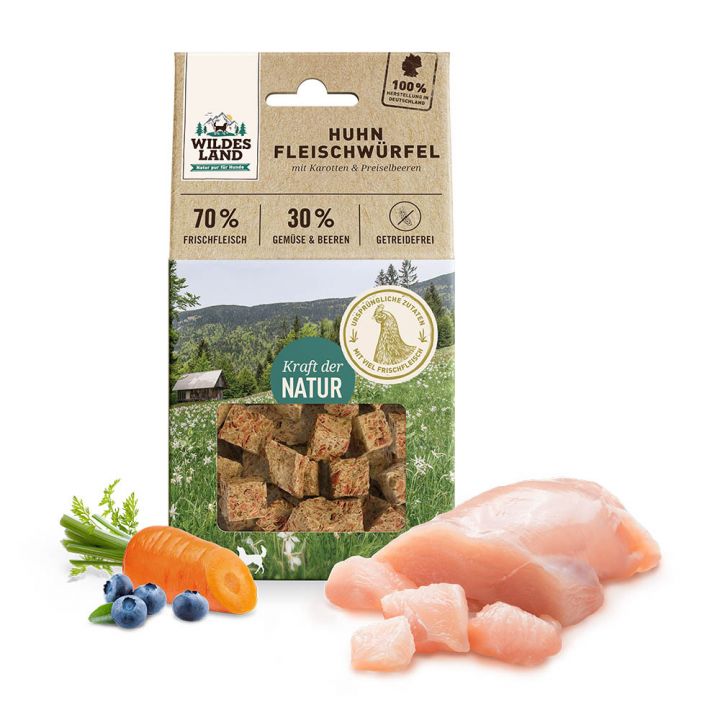 petspremium Wildes Land Huhn Fleischwürfel Snack 100 g