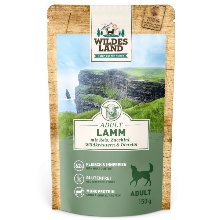 petspremium Wildes Land Lamm mit Reis Zucchini Wildkräutern und Distelöl Classic Adult Nassfutter 8 x 150 g