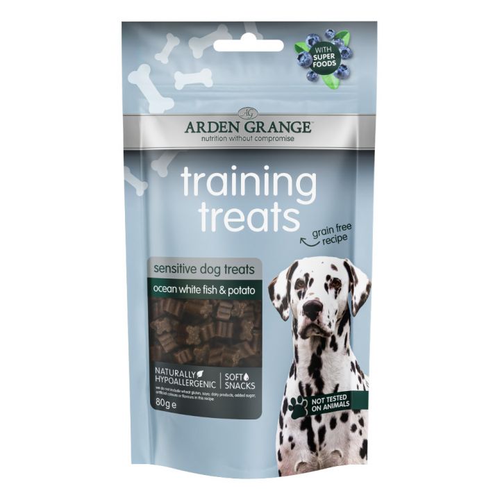 petspremium Arden Grange Grain Free - Frischer Meeresweißfisch & Kartoffel Training Treats Snack 80 g