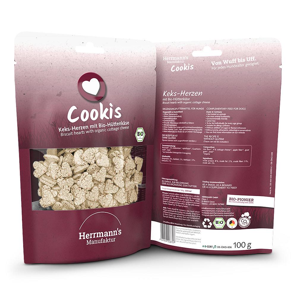 petspremium Herrmann's Bio Hüttenkäseherzen Cookis Snack 100 g Nur noch ein Tag übrig