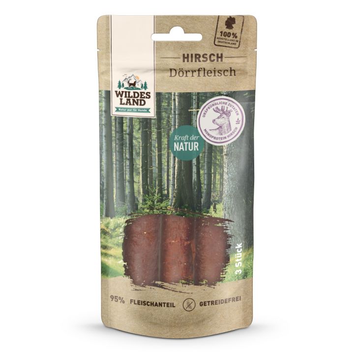 petspremium Wildes Land Hirsch Dörrfleisch Snack 3 Stück Auslauf