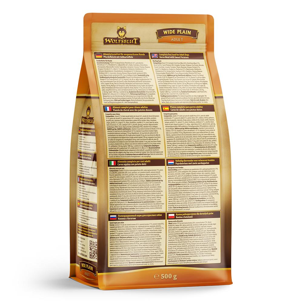 petspremium Wolfsblut Wide Plain - Pferdefleisch und Süßkartoffel Adult Trockenfutter 500 g Limitierter Zeitrabatt