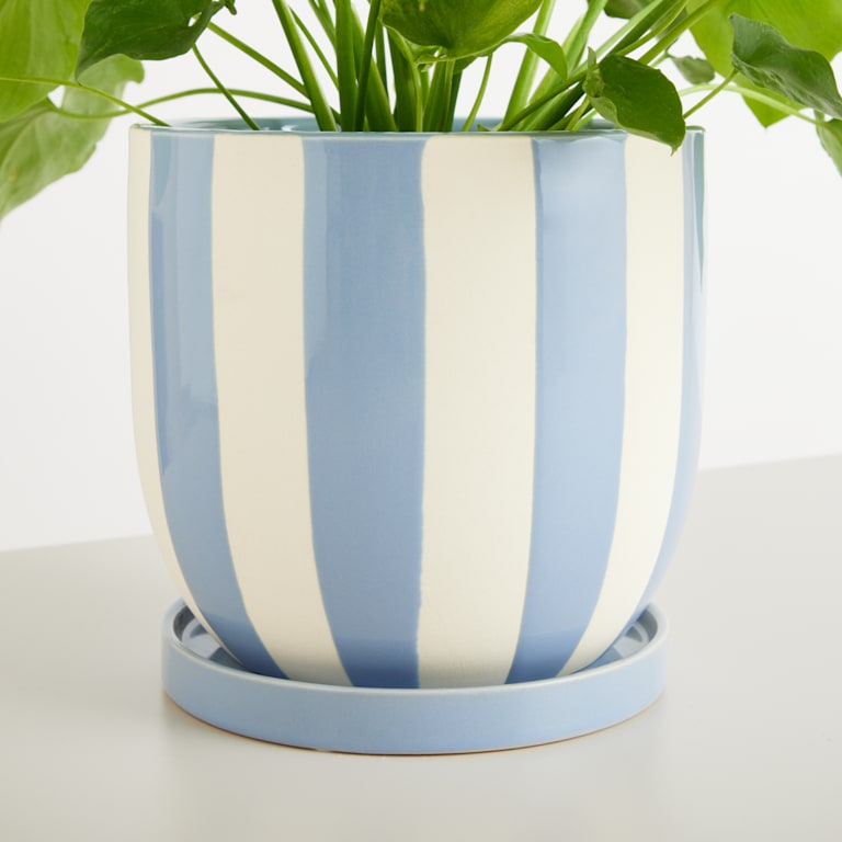 blume2000 Keramik Übertopf Blau Gestreift - 14 5 cm Speichern exportieren