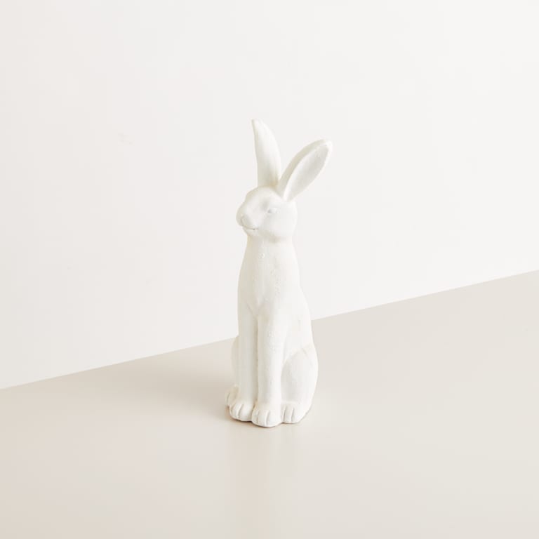 blume2000 Deko Fiberglas Hase Sitzend Weiß