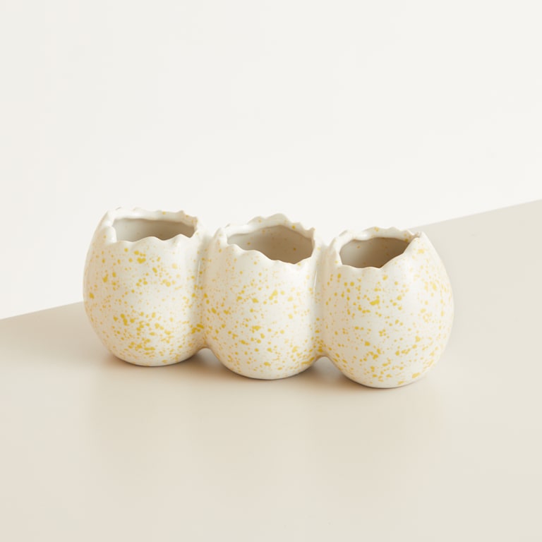 blume2000 Deko Keramik Eier Trio Gesprenkelt