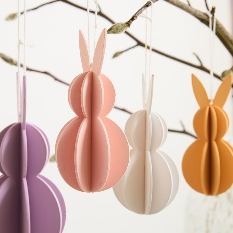 blume2000 Deko Holz Hänger Hase Plissee 4er-Set Jubiläumsangebot