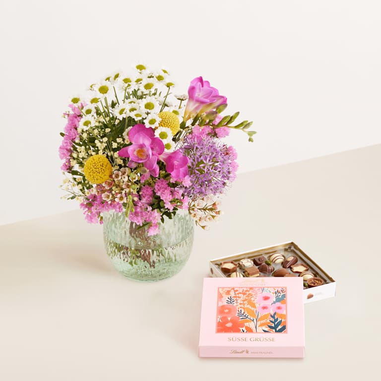 blume2000 Frühlingsleuchten mit Lindt Pralinés Süße Grüße 100g