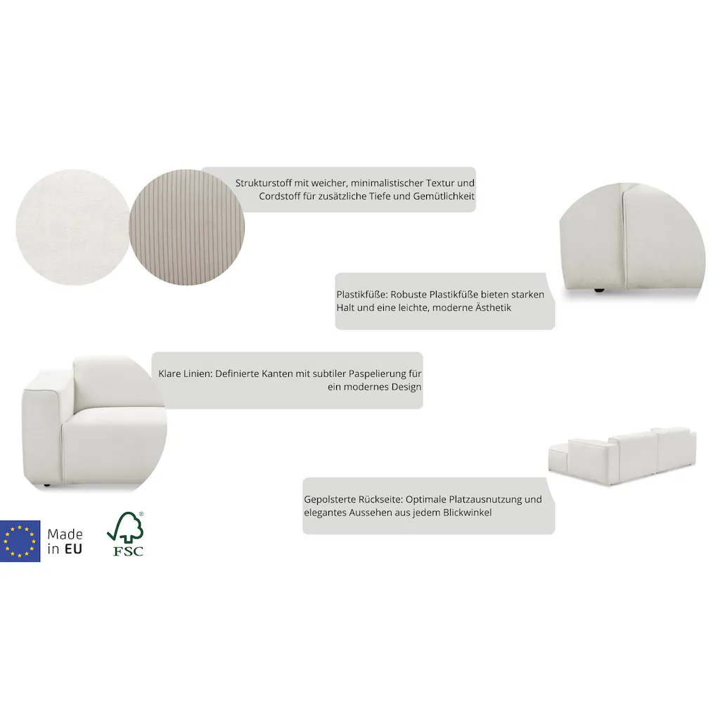 andas Ecksofa »Noord« mit Kedernaht Breite 227 cm Cord Struktur kaufen Super Rabatt