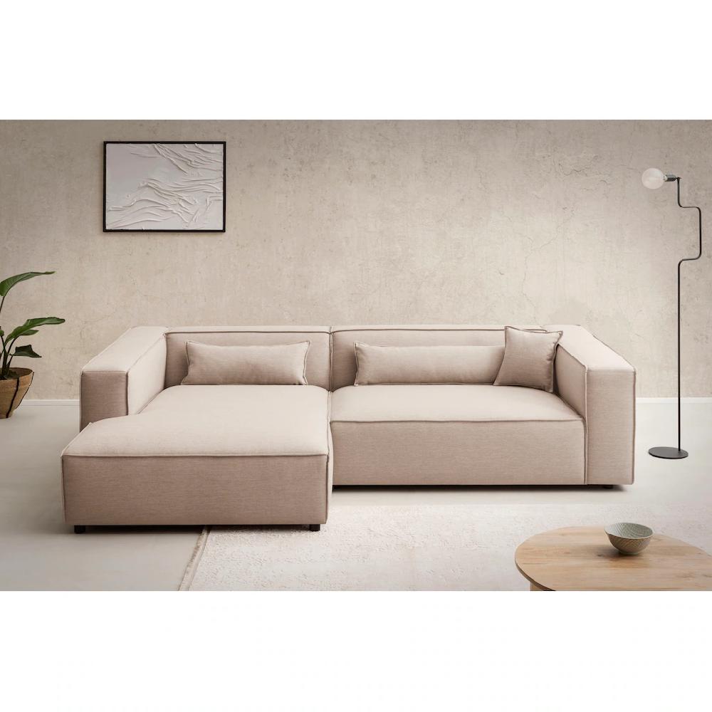 LeGer Home by Lena Gercke Ecksofa »PIARA XXL Big-Sofa in Cord oder Leinenoptik L-Form mit Kedernaht« wahlweise Ottomane rechts/links schwarze Füße extra tiefe Sitzfläche kaufen