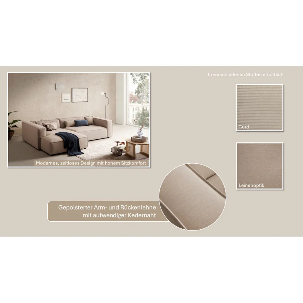 LeGer Home by Lena Gercke Ecksofa »PIARA XXL Big-Sofa in Cord oder Leinenoptik L-Form mit Kedernaht« wahlweise Ottomane rechts/links schwarze Füße extra tiefe Sitzfläche kaufen Clearance-Verkauf