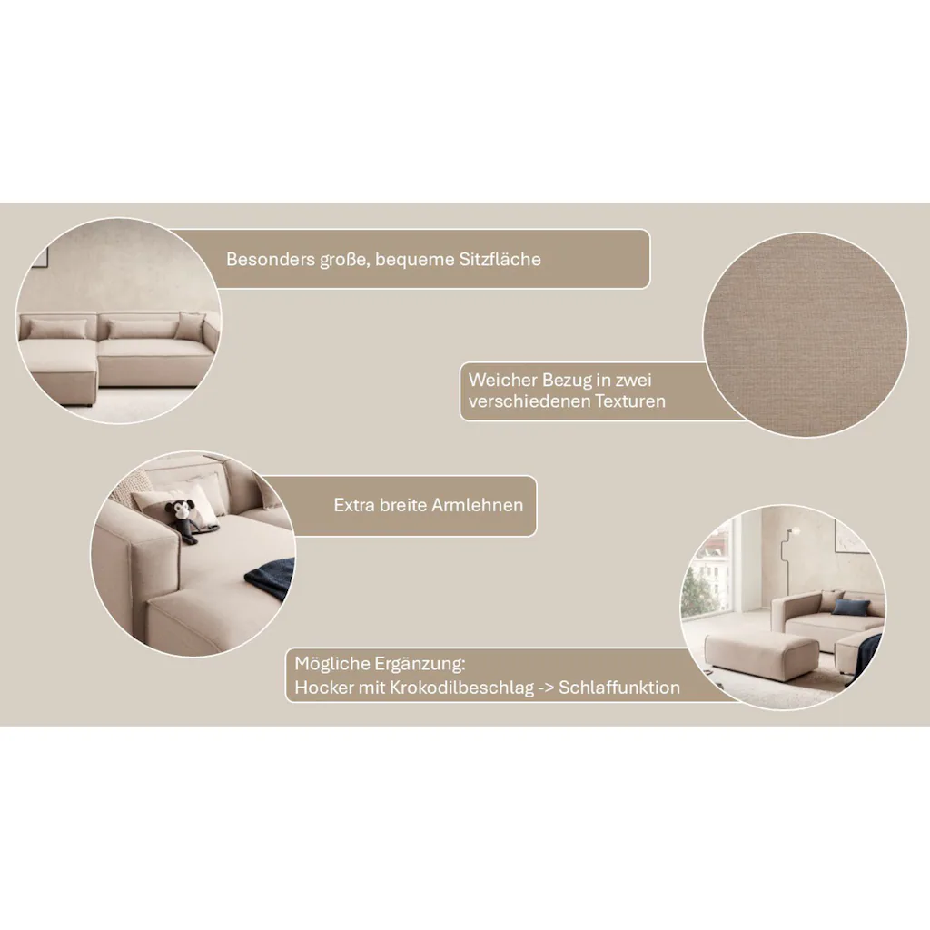 LeGer Home by Lena Gercke Ecksofa »PIARA XXL Big-Sofa in Cord oder Leinenoptik L-Form mit Kedernaht« wahlweise Ottomane rechts/links schwarze Füße extra tiefe Sitzfläche kaufen Clearance-Verkauf