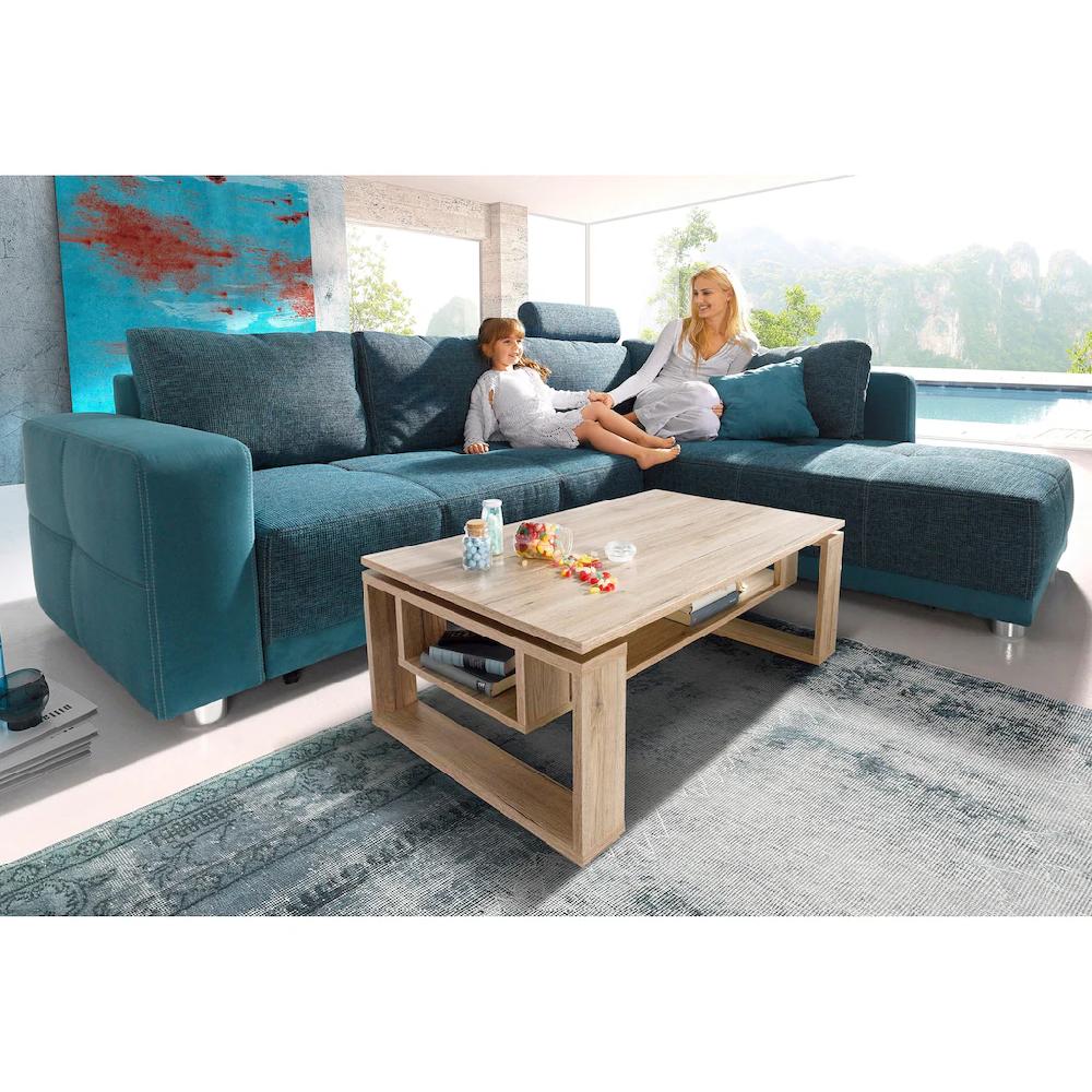 Places of Style Ecksofa mit Bettfunktion Bettkasten und Federkern wahlweise mit 1 oder 3 Kopfstützen Ottomane links oder rechts montierbar kaufen