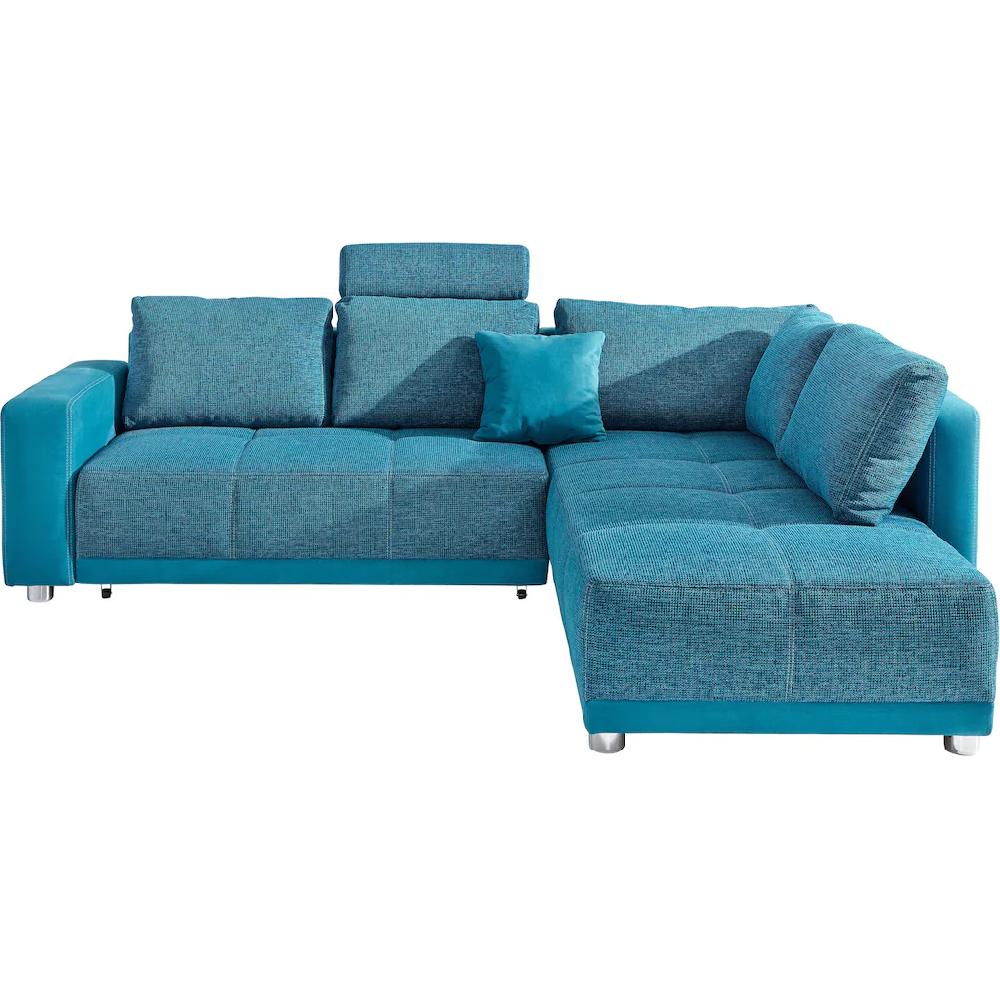 Places of Style Ecksofa mit Bettfunktion Bettkasten und Federkern wahlweise mit 1 oder 3 Kopfstützen Ottomane links oder rechts montierbar kaufen 50% Rabatt für begrenzte Zeit