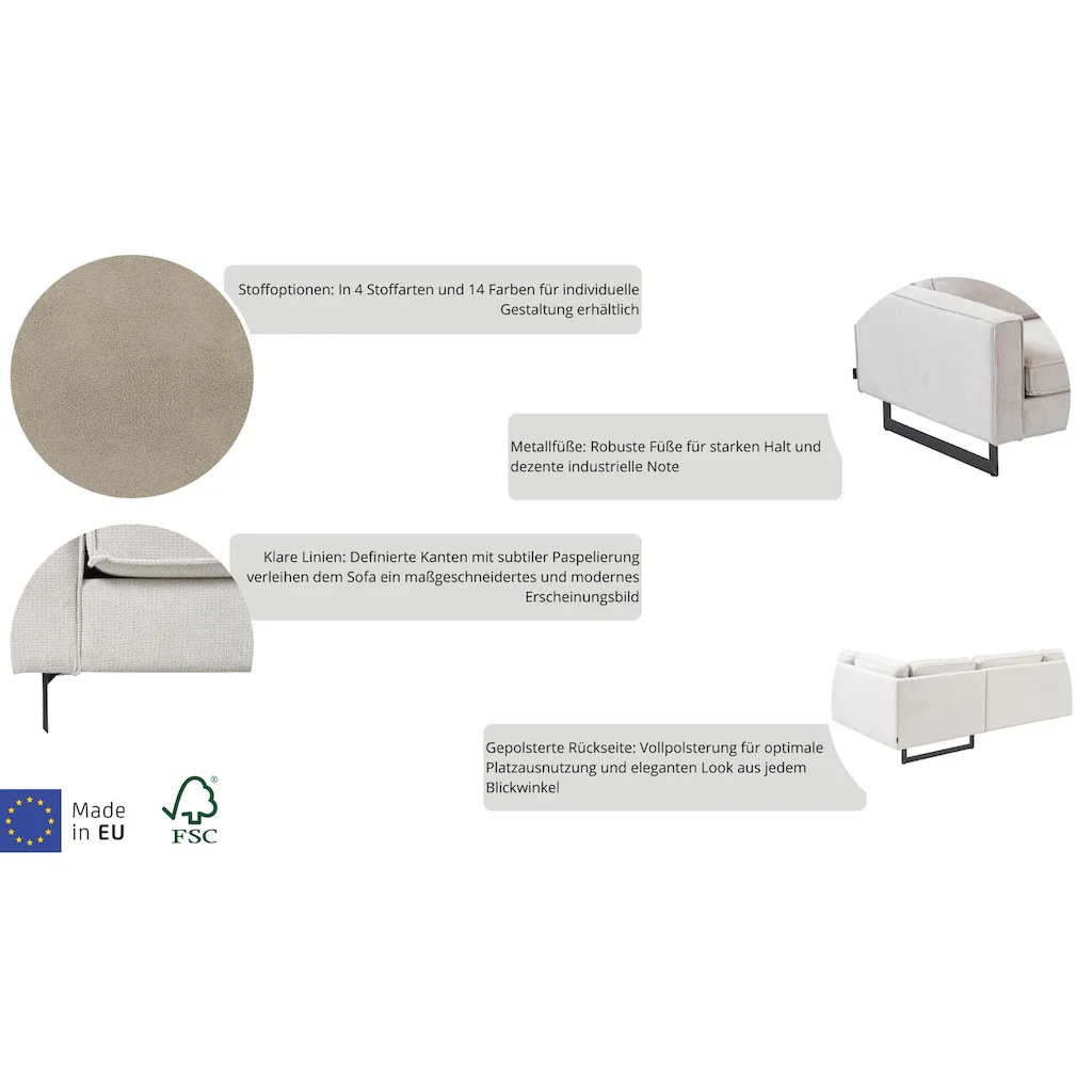 Places of Style Ecksofa »Pinto 250/290 cm langer Schenkel XXL Ottomane« Cord Feincord Luxus-Microfaser Leder und Chenille kaufen 2025