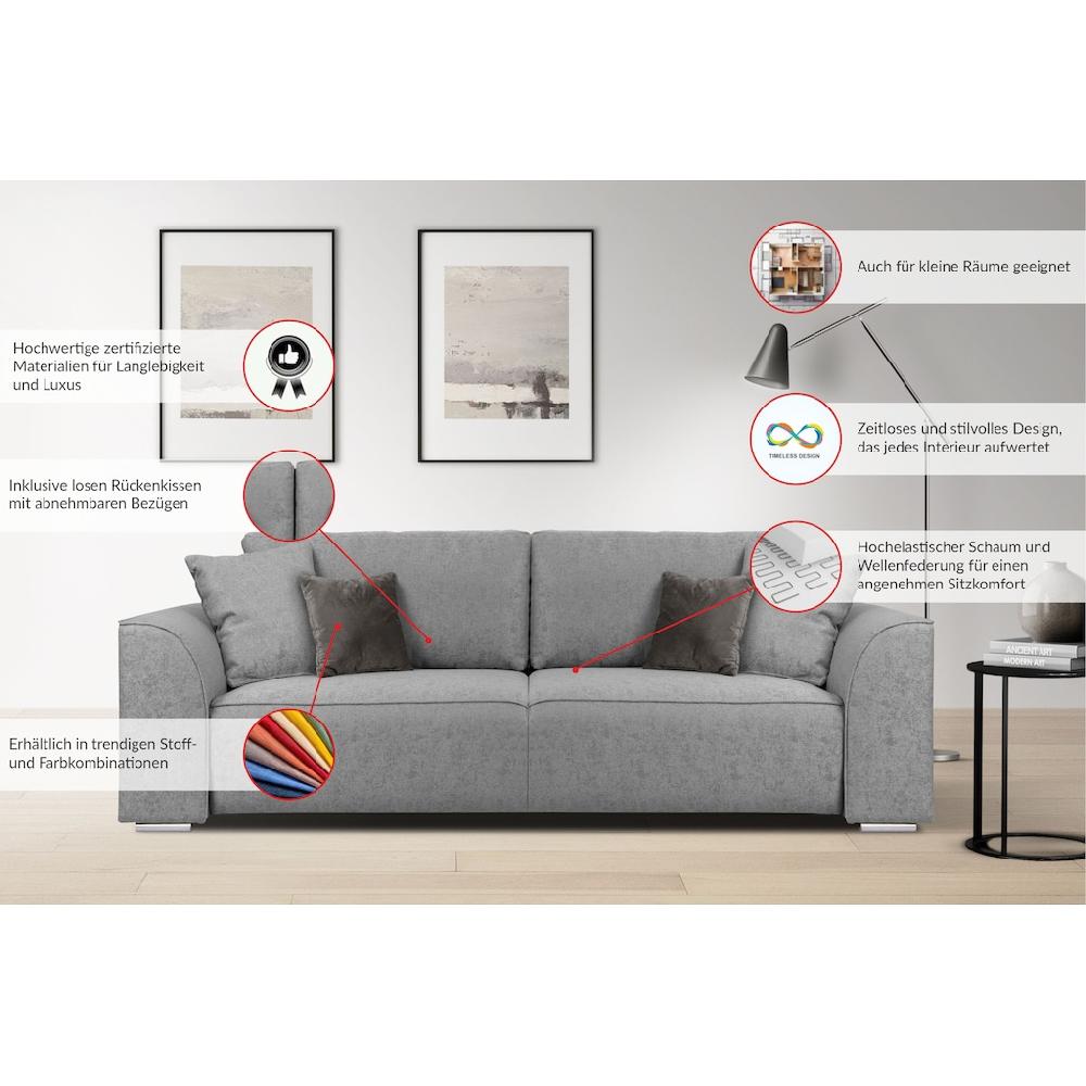 INOSIGN 3-Sitzer Beatrice Schlafsofa wahlweise auch mit Bettfunktion und Bettkasten incl. 2 Zierkissen kaufen Sonderangebot