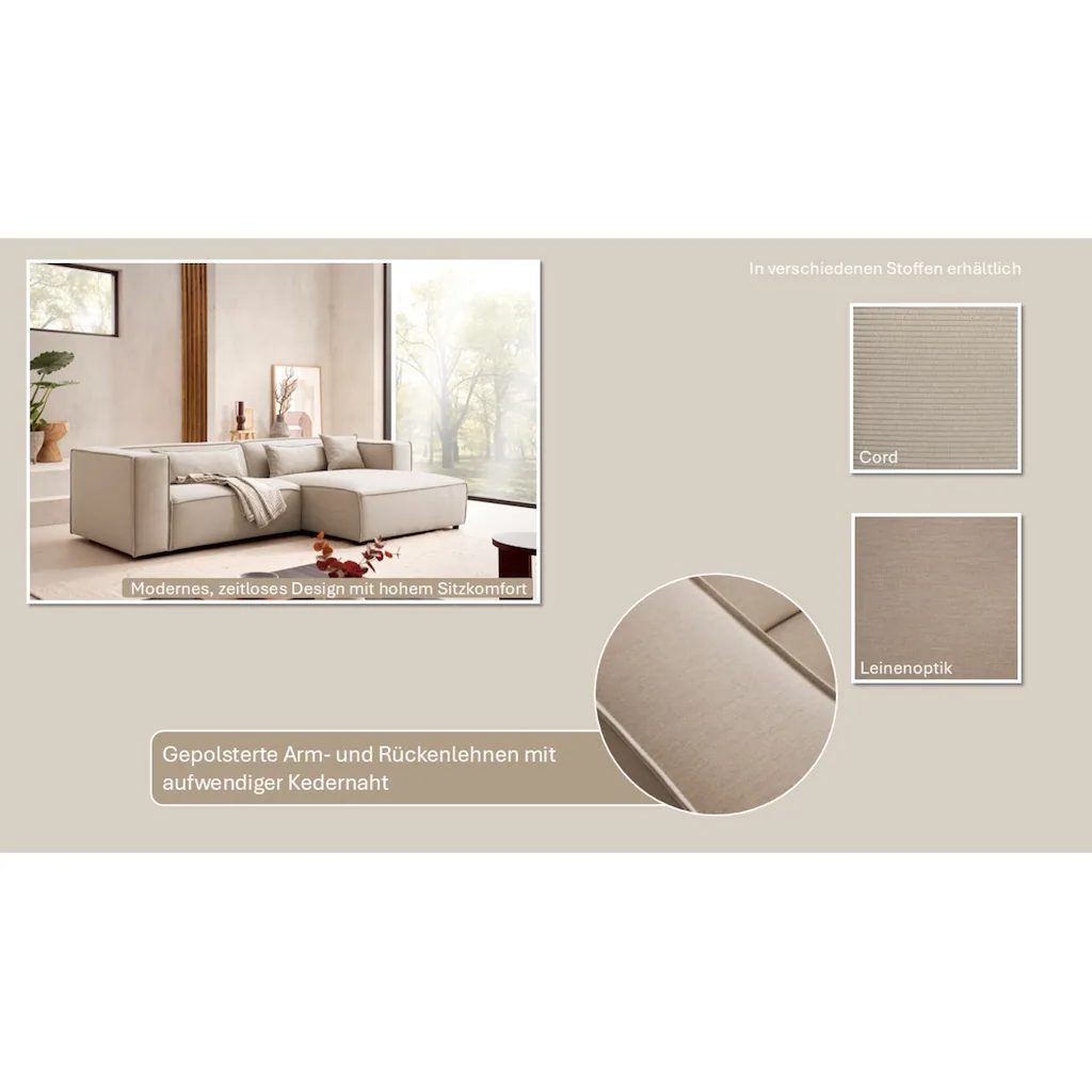 LeGer Home by Lena Gercke Ecksofa »PIARA mit Kedernaht in Cord oder Leinenoptik moderne Couch in L-Form« wahlweise Ottomane rechts/links schwarze Füße bequemer Sitzkomfort kaufen Flash Sale
