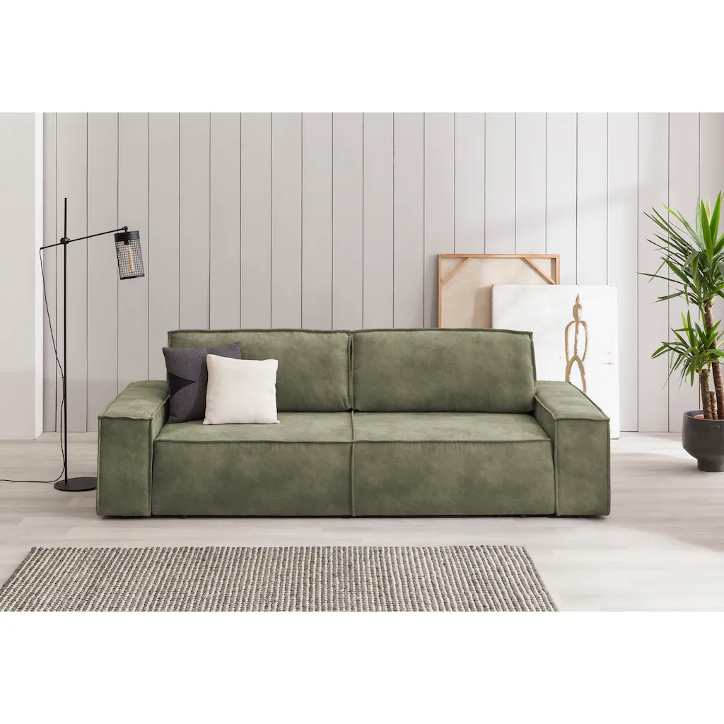Home affaire 3-Sitzer »SHERWOOD Schlafsofa (257cm) Cord Samtvelours Vintage-Lederoptik« Schlaffunktion mit Bettkasten (ca. 136/200cm) kaufen