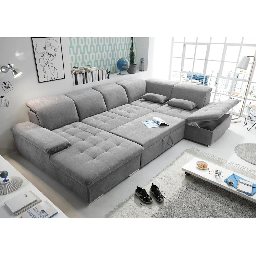 ED EXCITING DESIGN Wohnlandschaft Wayne mit Bettfunktion Bettkasten und Nierenkissen. 1 Armteil- und 5 Kopfteilverstellungen kaufen Blitzangebot