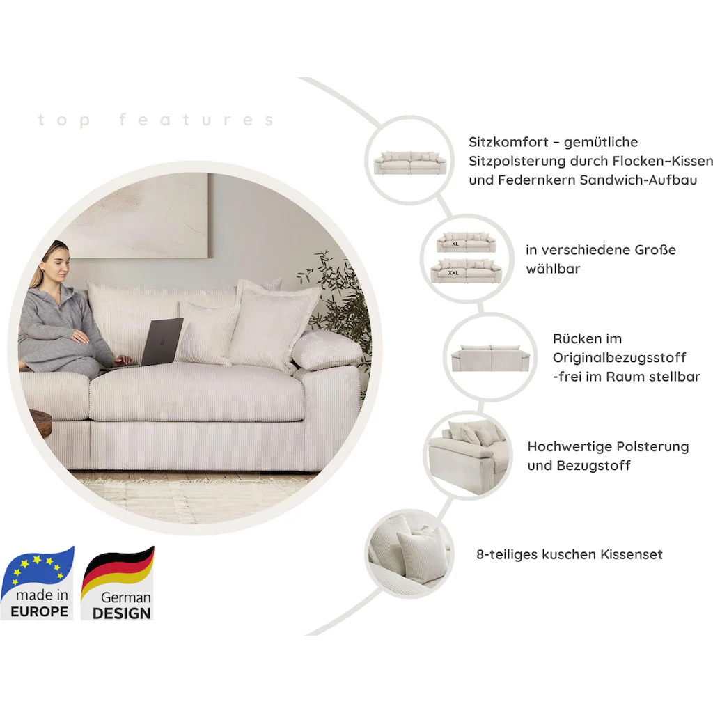 Home affaire Big-Sofa »Soft&Cosy XXL - Breite 303 cm« Mega-Sofa in Cord Federkern-Polsterung kaufen VIP-Rabatte