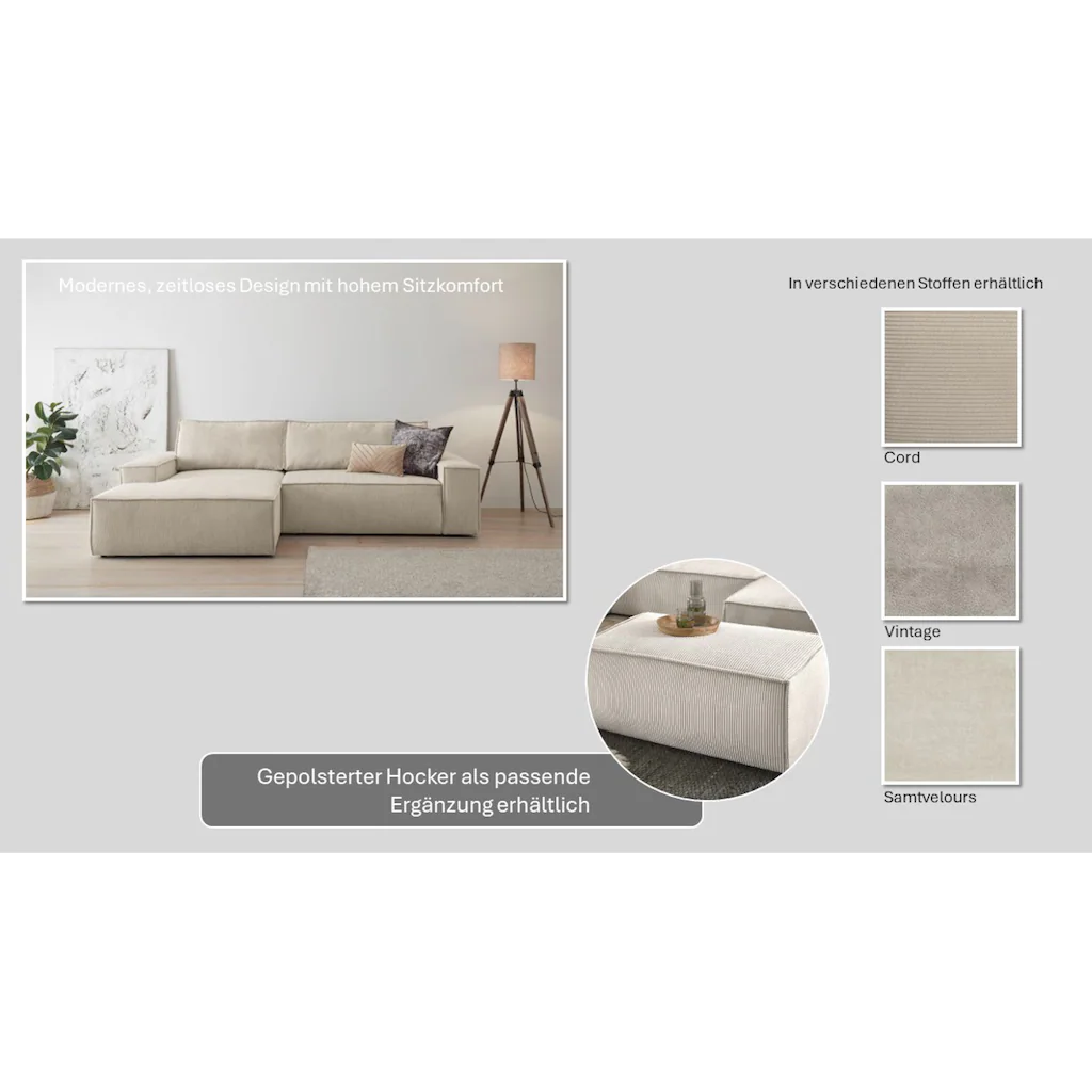 Ecksofa SHERWOOD Schlafsofa mit Bettkasten Cord-Bezug kaufen Tiefpreis