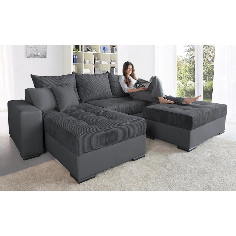 COLLECTION AB Ecksofa »Josy L-Form Breite 214 cm mit 3 großen Rückenkissen« (Cord-/Mix) mit Bettfunktion und Bettkasten Federkern kaufen