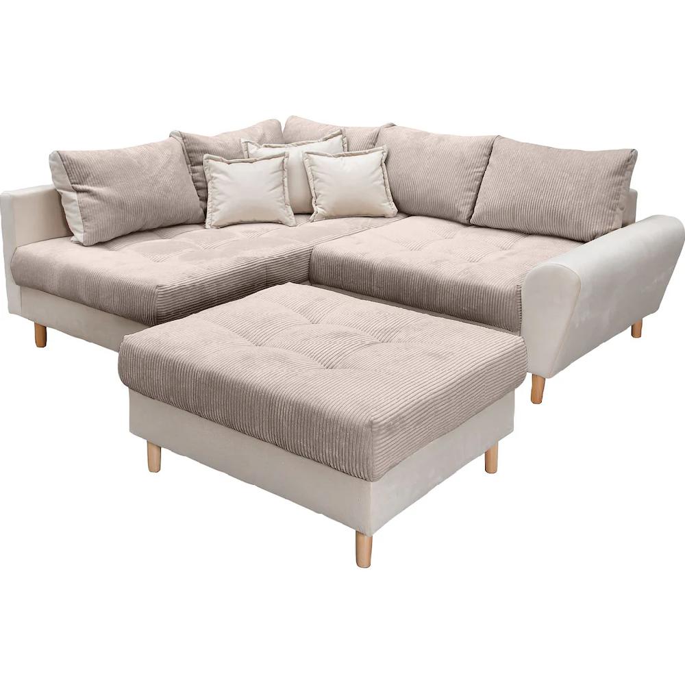 Home affaire Ecksofa »Rice L-Form« (Set mit Hocker) Ecksofa Rückenkissen ottomane beidseitig montierbar Bonnelfederkern kaufen Neueste Stile