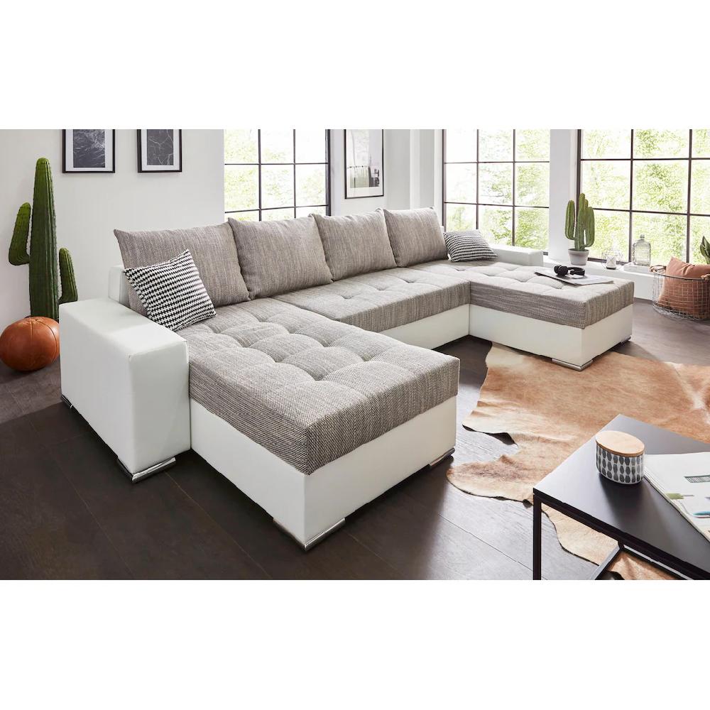 COLLECTION AB Wohnlandschaft »XL-Josy U-Form Breite 313 cm Kunstleder-Mix Microfaser« inkl. Bettfunktion Bettkasten mit 4 gleich großen Rückenkissen kaufen