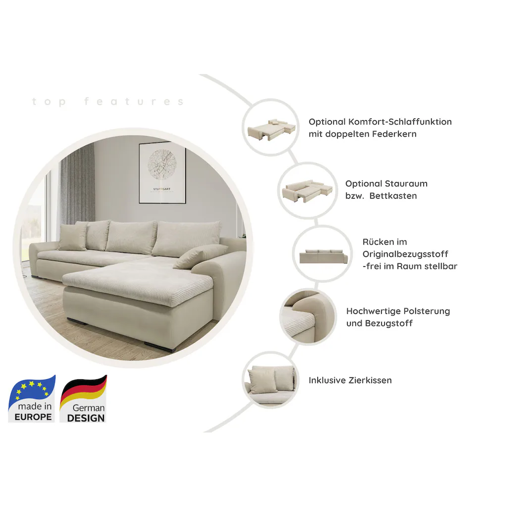 Ecksofa Win wahlweise mit Bettfunktion und Bettkasten kaufen Bis zu 60% Rabatt