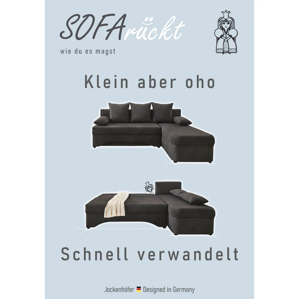 Jockenhöfer Gruppe Ecksofa Gästebettfunktion und Stauraum inklusive Rücken- und Armlehnkissen kaufen Nur für heute