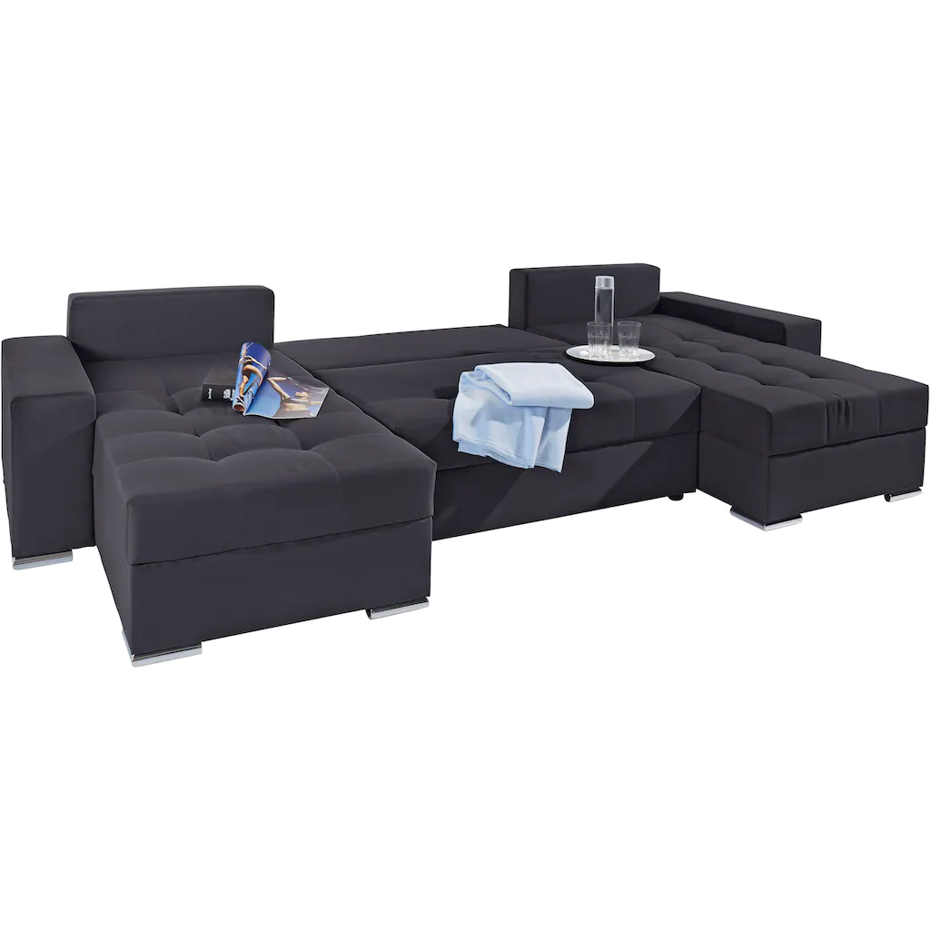 COLLECTION AB Wohnlandschaft »XL-Josy U-Form Breite 313 cm Flachgewebe Struktur Kunstleder« inkl. Bettfunktion Bettkasten mit 4 gleich großen Rückenkissen kaufen 50% Rabatt mit kostenlosem Versand