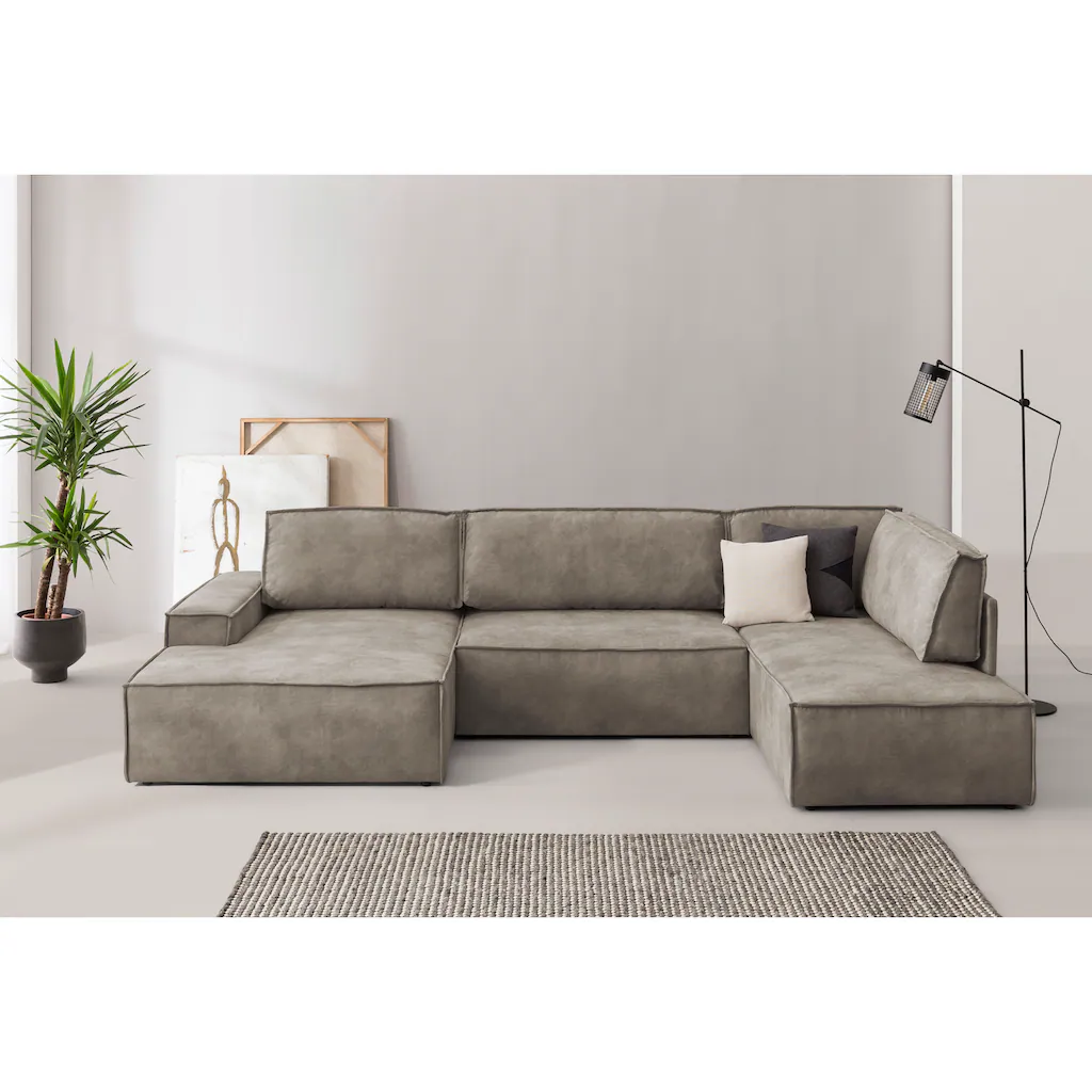 Home affaire Wohnlandschaft »SHERWOOD XXL 329 cm U-Form Schlafsofa « Schlaffunktion m. Bettkasten (194x139 cm) Cord Vintage Samtvelours kaufen