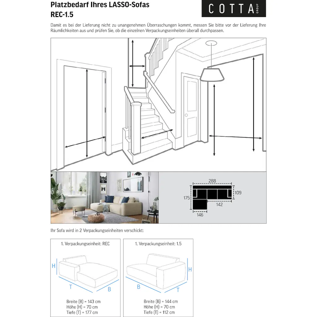 COTTA Ecksofa »Lasso L-Form« mit breiter Recamiere im trendigen Cord oder angenehmen Strukturstoff kaufen Fabrikverkauf