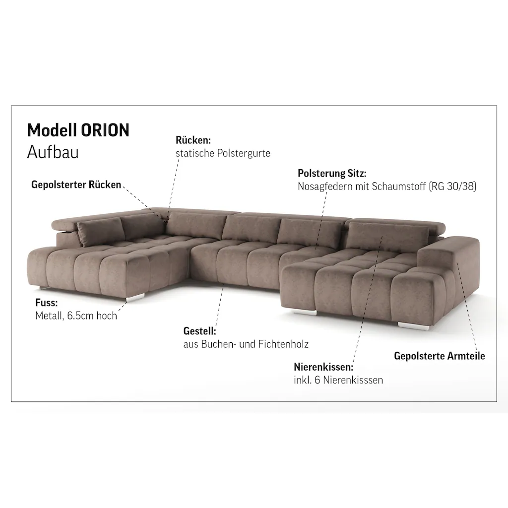 COTTA Wohnlandschaft »Orion U-Form« inkl. Kopfteilverstellung und Nierenkissen Kostenloser Versand